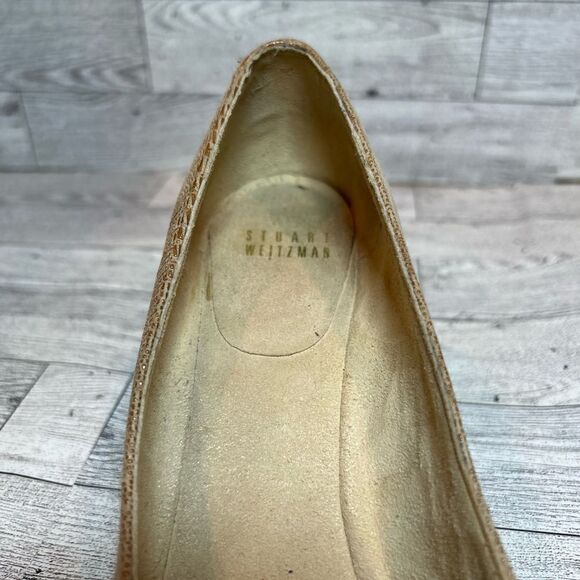 Stuart Weitzman tan embossed wedges with tortoise shell accent buckle size 7.5 - Picture 8 of 16